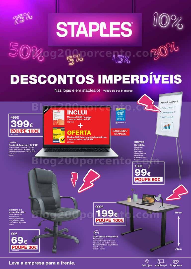 Antevisão Folheto STAPLES Descontos Imperdíveis Promoções de 9 a 31 março